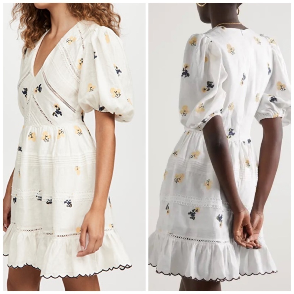 Lug Von Siga Emma Embroidered Mini Dress Puff scalloped white linen short sleeve
